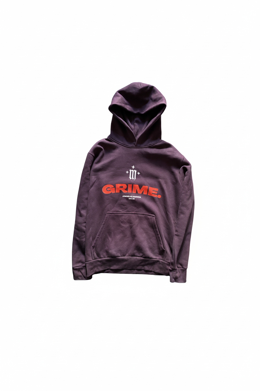 GRIME. LOGO PRINT PURPLE HOODIE